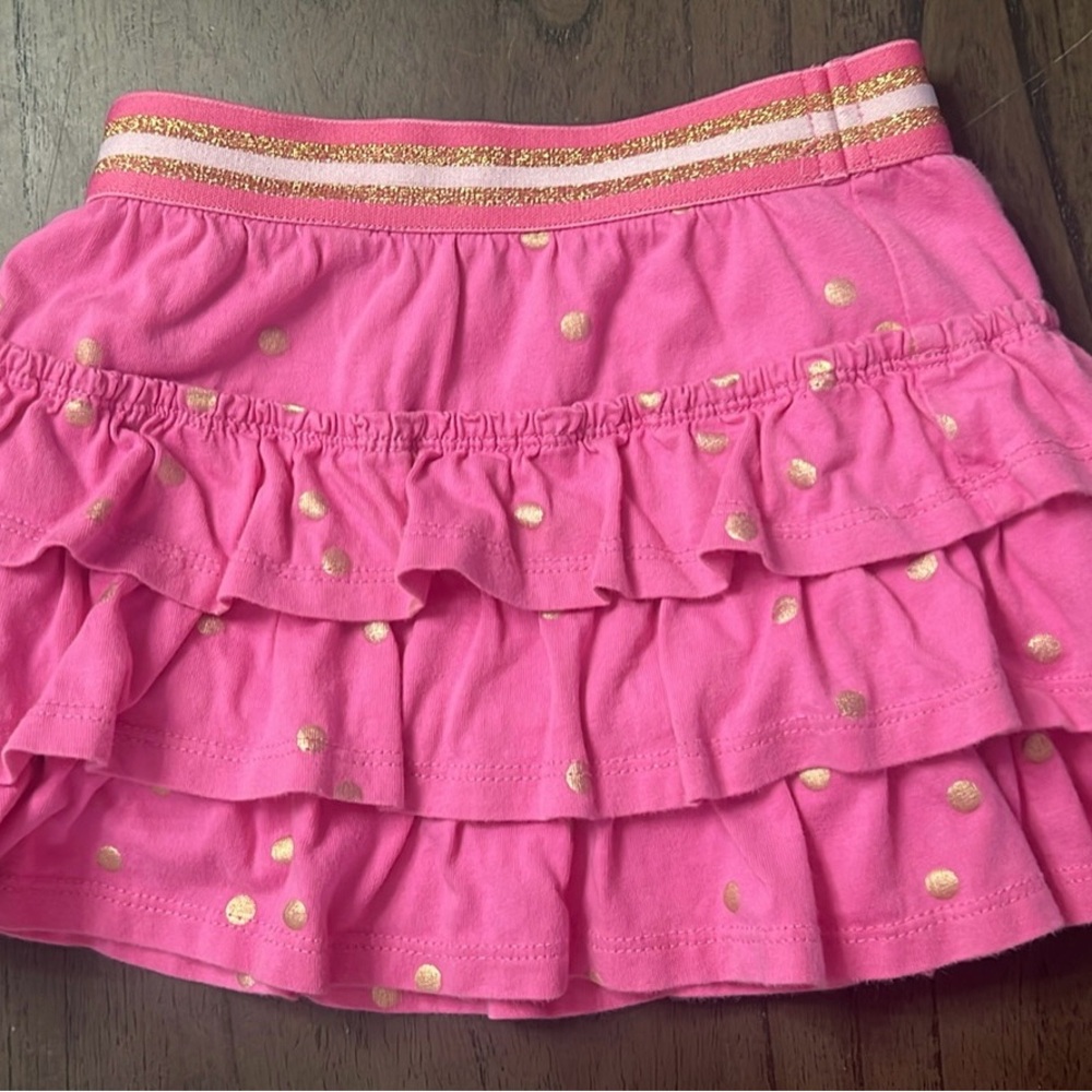 Mini Boden Hot Pink Tiered Ruffle Skort with Gold Dots